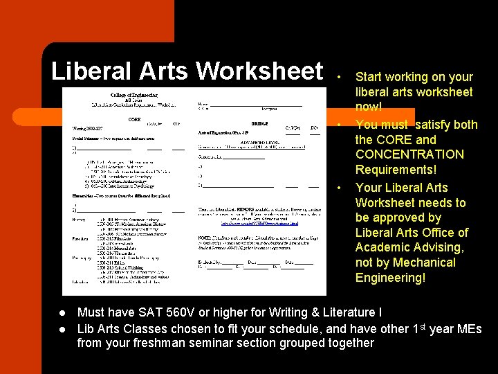 Liberal Arts Worksheet • • • l l Start working on your liberal arts