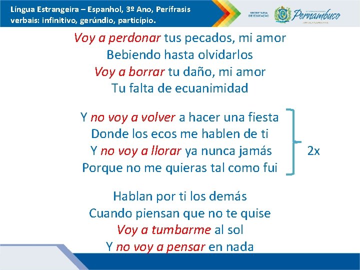 Língua Estrangeira – Espanhol, 3º Ano, Perífrasis verbais: infinitivo, gerúndio, particípio. Voy a perdonar