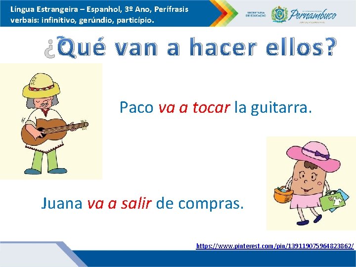 Língua Estrangeira – Espanhol, 3º Ano, Perífrasis verbais: infinitivo, gerúndio, particípio. ¿Qué van a