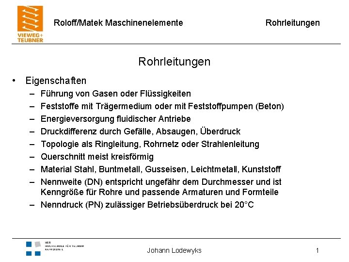 RoloffMatek Maschinenelemente Rohrleitungen Eigenschaften Fhrung von ...