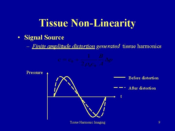 Tissue Non-Linearity • Signal Source – Finite amplitude distortion generated tissue harmonics Pressure Before