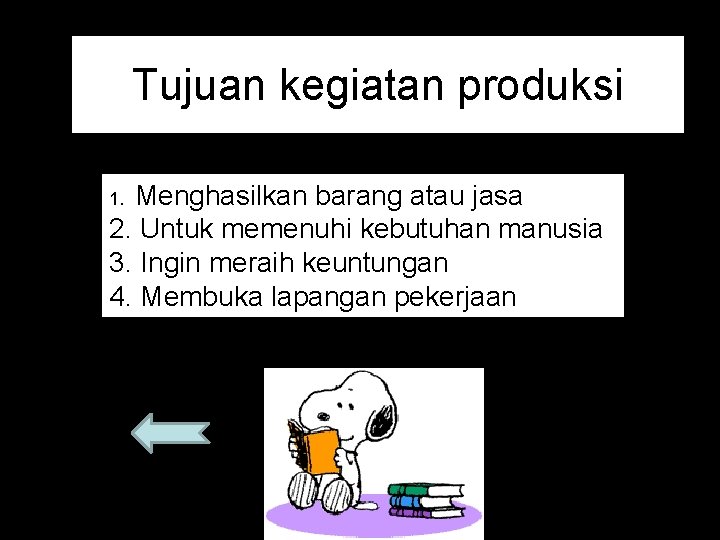 Tujuan kegiatan produksi. Menghasilkankebutuhan 1. Menghasilkan barang atau jasa manusia 2. Untuk memenuhi kebutuhan