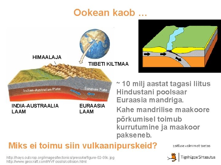 Ookean kaob … HIMAALAJA TIIBETI KILTMAA INDIA-AUSTRAALIA LAAM EURAASIA LAAM ~ 10 milj aastat