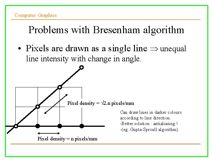 Computer Graphics Problems with Bresenham algorithm • Pixels are drawn as a single line