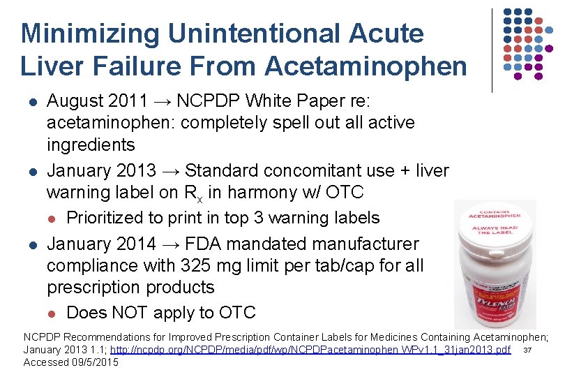 Minimizing Unintentional Acute Liver Failure From Acetaminophen l l l August 2011 → NCPDP