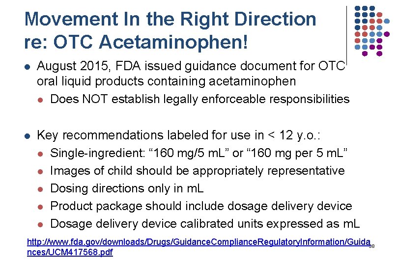 Movement In the Right Direction re: OTC Acetaminophen! l August 2015, FDA issued guidance