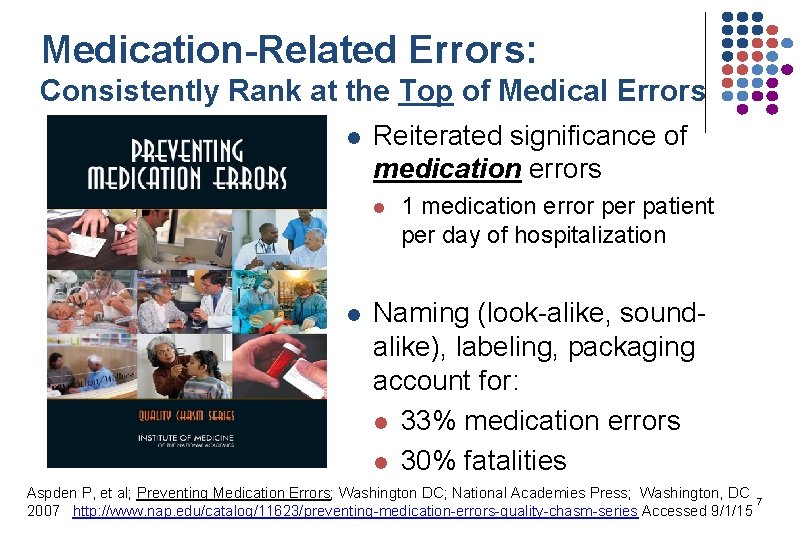 Medication-Related Errors: Consistently Rank at the Top of Medical Errors l Reiterated significance of