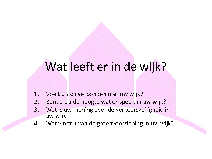 Wat leeft er in de wijk? 1. 2. 3. 4. Voelt u zich verbonden
