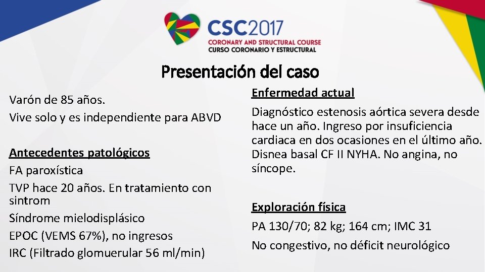 Presentación del caso Varón de 85 años. Vive solo y es independiente para ABVD
