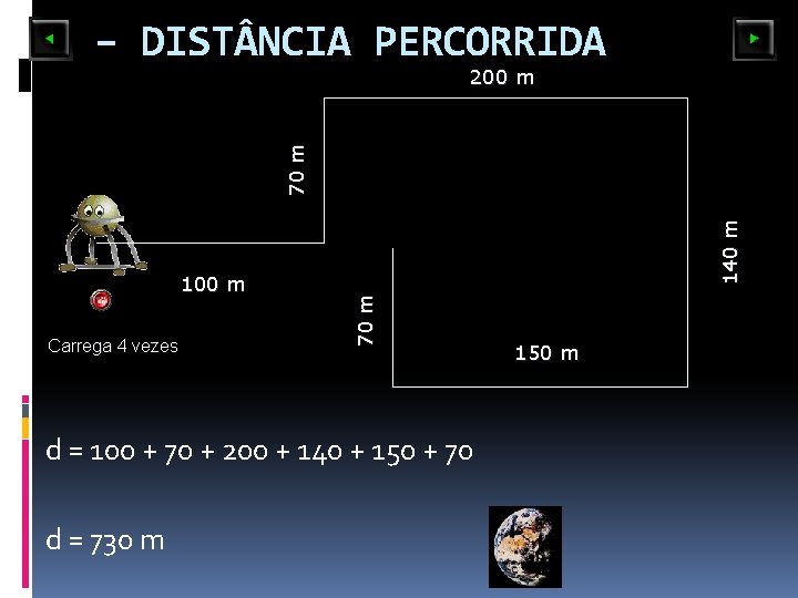 d – DIST NCIA PERCORRIDA Carrega 4 vezes 70 m 100 m 140 m