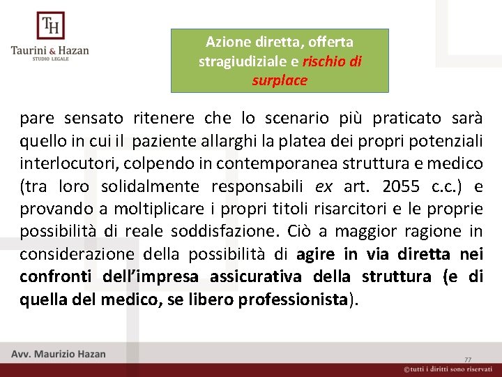 Azione diretta, offerta stragiudiziale e rischio di surplace pare sensato ritenere che lo scenario