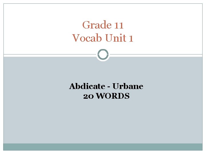 Grade 11 Vocab Unit 1 Abdicate - Urbane 20 WORDS 