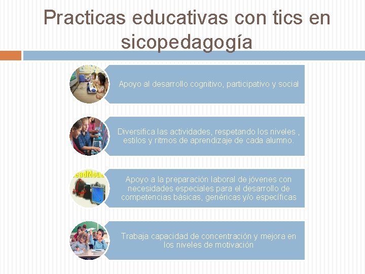 Practicas educativas con tics en sicopedagogía Apoyo al desarrollo cognitivo, participativo y social Diversifica