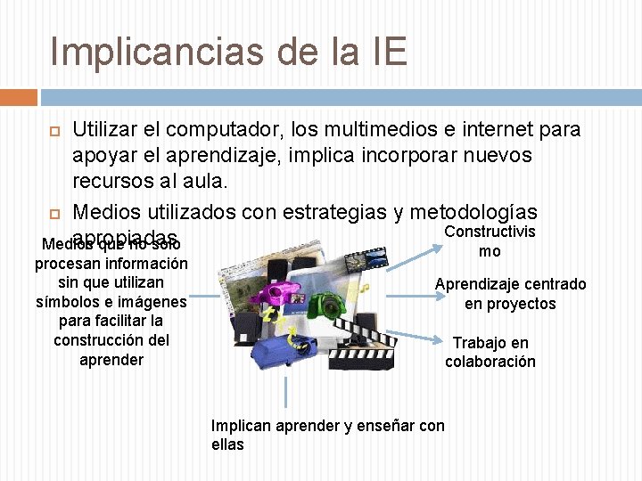 Implicancias de la IE Utilizar el computador, los multimedios e internet para apoyar el