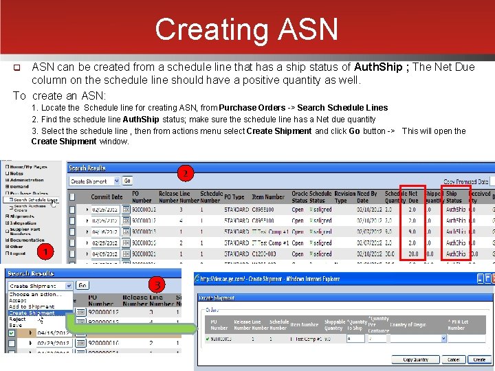 Creating ASN can be created from a schedule line that has a ship status