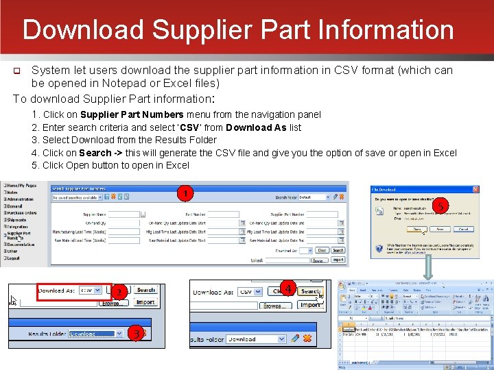 Download Supplier Part Information System let users download the supplier part information in CSV