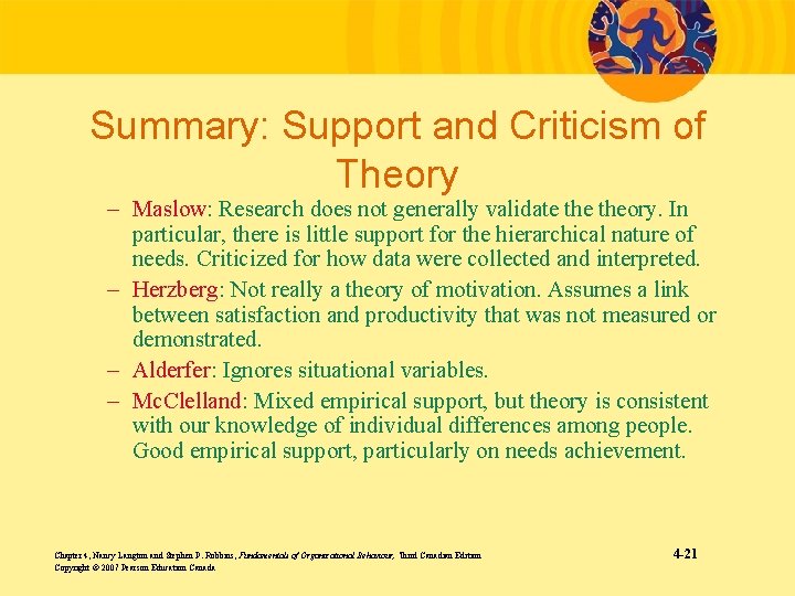 Summary: Support and Criticism of Theory – Maslow: Research does not generally validate theory.