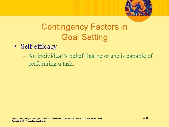 Contingency Factors in Goal Setting • Self-efficacy – An individual’s belief that he or
