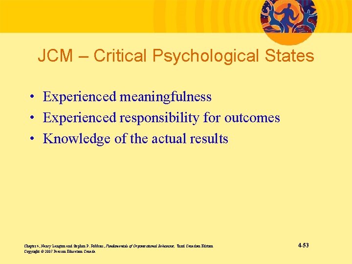 JCM – Critical Psychological States • Experienced meaningfulness • Experienced responsibility for outcomes •