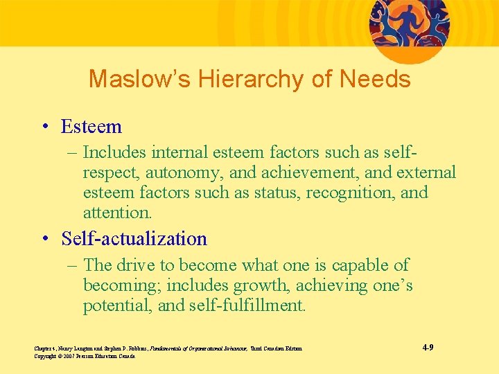 Maslow’s Hierarchy of Needs • Esteem – Includes internal esteem factors such as selfrespect,