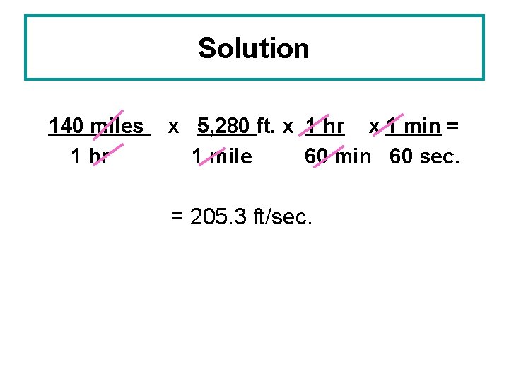 Solution 140 miles 1 hr x 5, 280 ft. x 1 hr x 1
