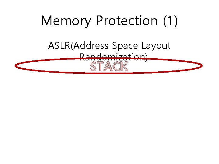 Memory Protection (1) ASLR(Address Space Layout Randomization) STACK 