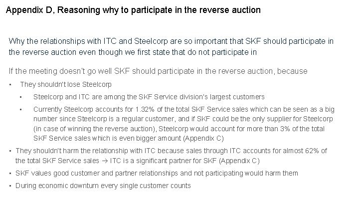 Appendix D, Reasoning why to participate in the reverse auction Why the relationships with