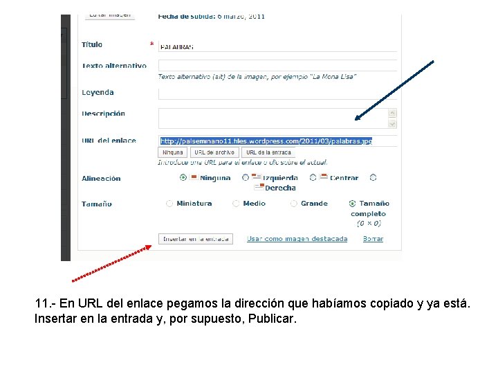 11. - En URL del enlace pegamos la dirección que habíamos copiado y ya