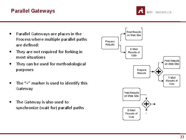 Parallel Gateways • Parallel Gateways are places in the Process where multiple parallel paths