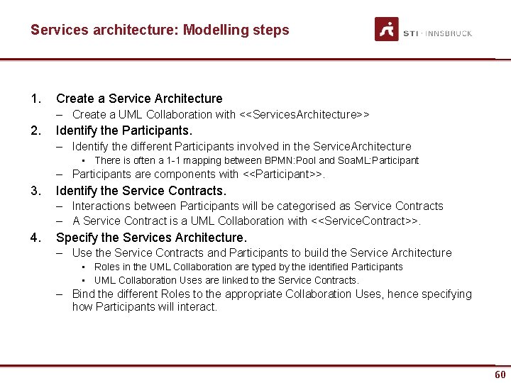 Services architecture: Modelling steps 1. Create a Service Architecture – Create a UML Collaboration