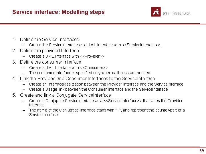 Service interface: Modelling steps 1. Define the Service Interfaces. – Create the Service. Interface