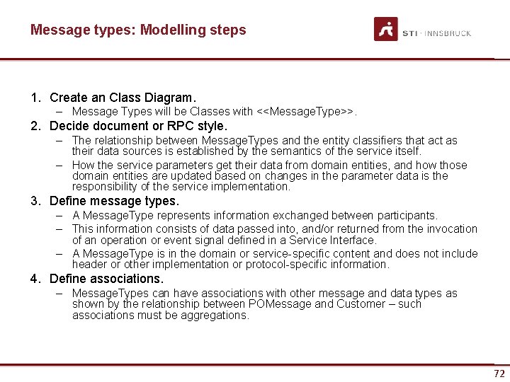 Message types: Modelling steps 1. Create an Class Diagram. – Message Types will be