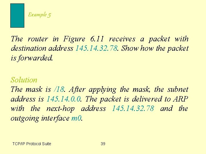 Example 5 The router in Figure 6. 11 receives a packet with destination address