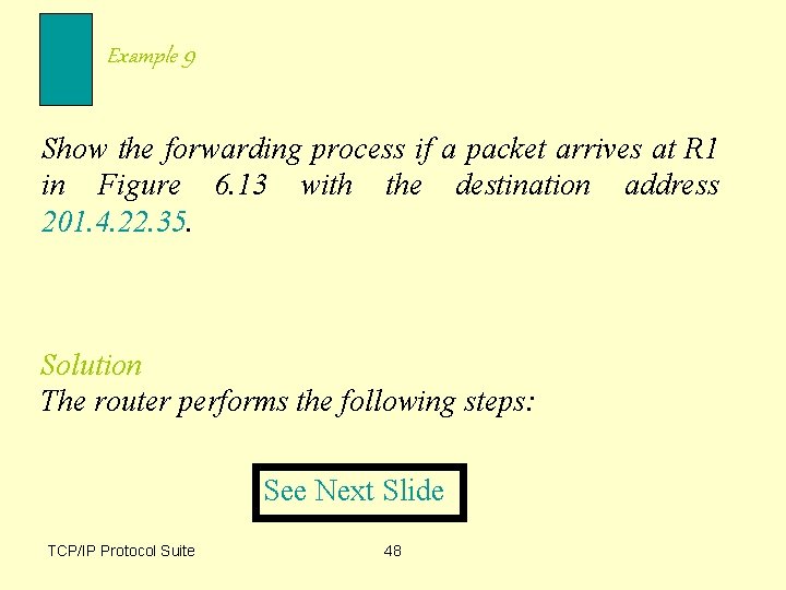 Example 9 Show the forwarding process if a packet arrives at R 1 in
