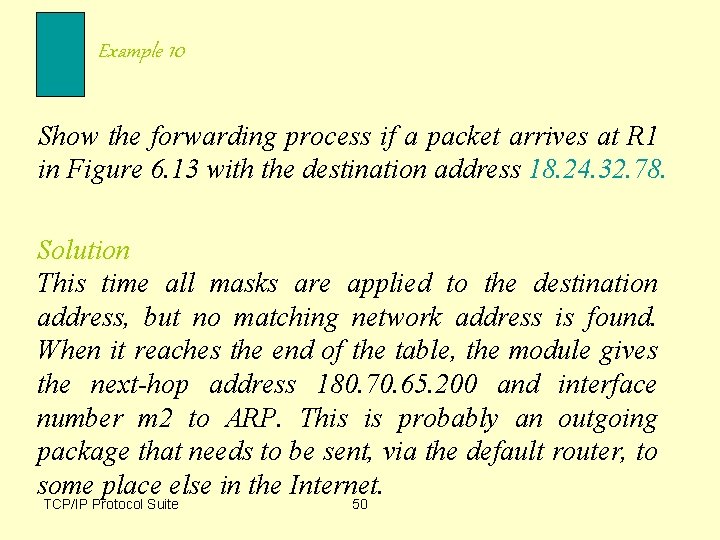 Example 10 Show the forwarding process if a packet arrives at R 1 in