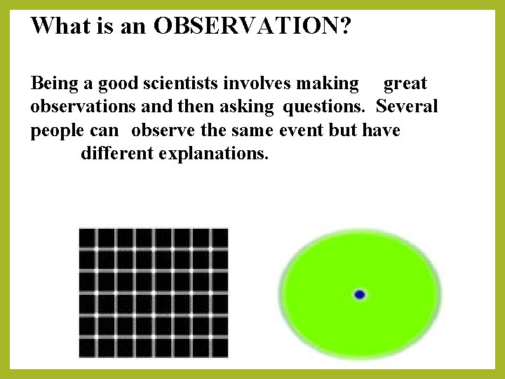 What is an OBSERVATION? Being a good scientists involves making great observations and then