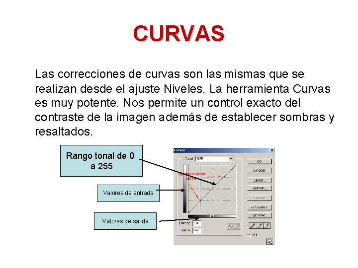 CURVAS Las correcciones de curvas son las mismas que se realizan desde el ajuste