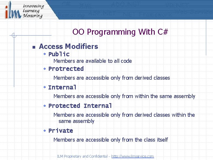 OO Programming With C# n Access Modifiers w Public Members are available to all