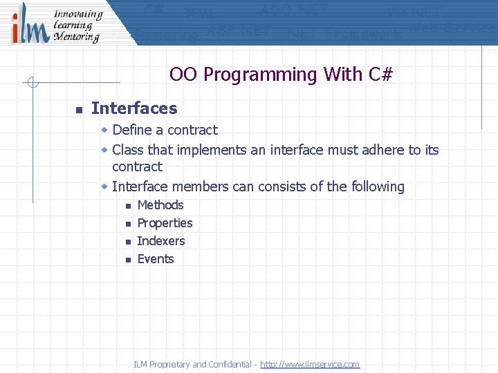 OO Programming With C# n Interfaces w Define a contract w Class that implements