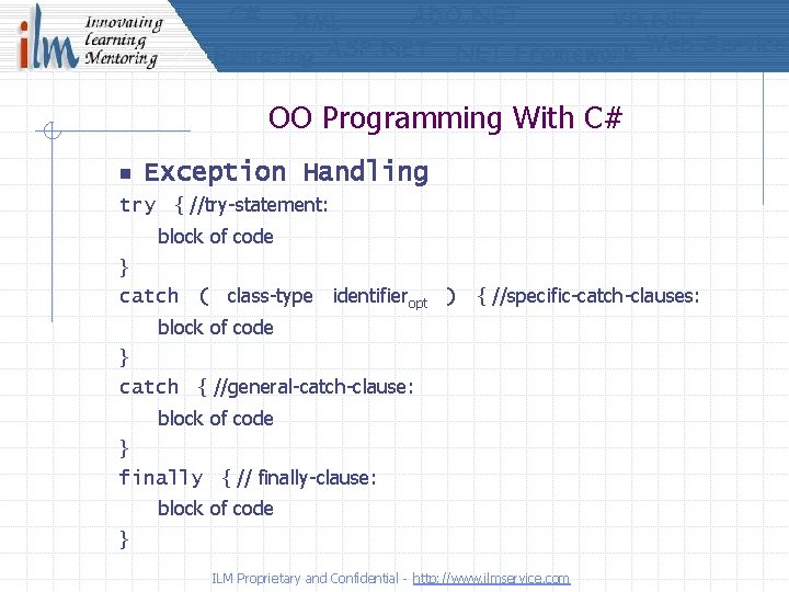 OO Programming With C# n Exception Handling try { //try-statement: block of code }