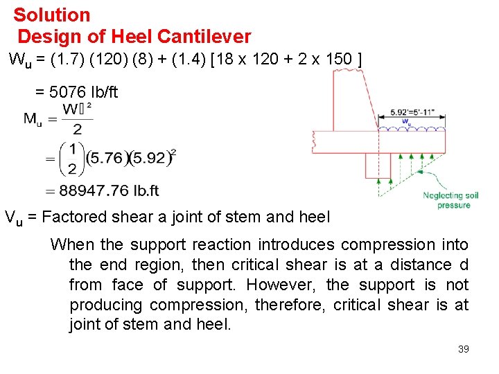 Solution Design of Heel Cantilever Wu = (1. 7) (120) (8) + (1. 4)