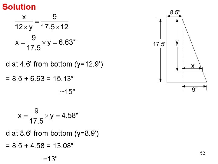 Solution d at 4. 6’ from bottom (y=12. 9’) = 8. 5 + 6.