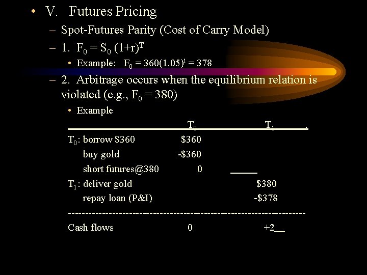  • V. Futures Pricing – Spot-Futures Parity (Cost of Carry Model) – 1.