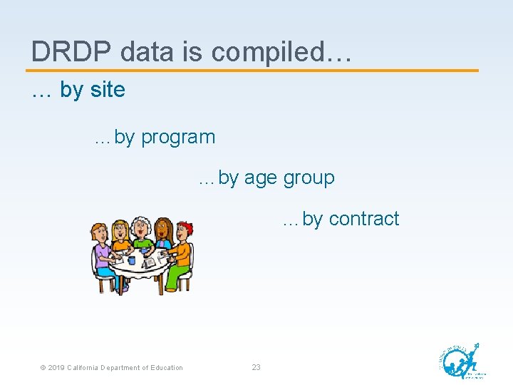 DRDP data is compiled… … by site …by program …by age group …by contract