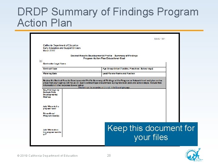 DRDP Summary of Findings Program Action Plan Keep this document for your files ©