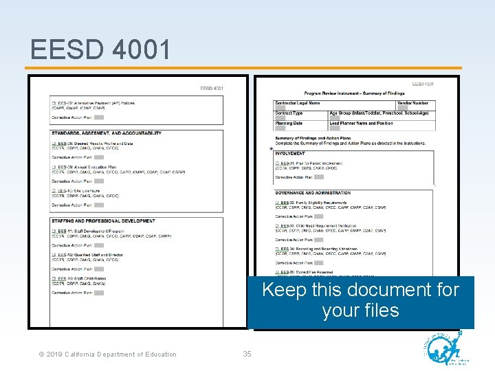 EESD 4001 Keep this document for your files © 2019 California Department of Education