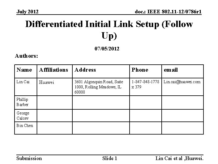 July 2012 doc. : IEEE 802. 11 -12/0786 r 1 Differentiated Initial Link Setup