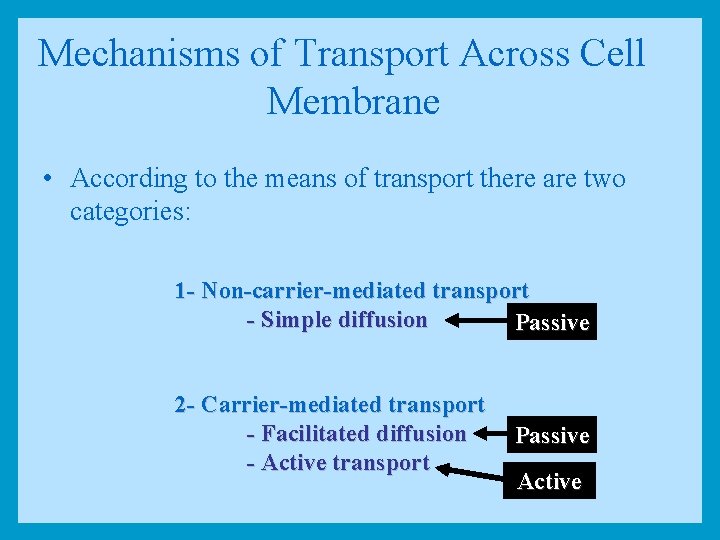 Mechanisms of Transport Across Cell Membrane • According to the means of transport there