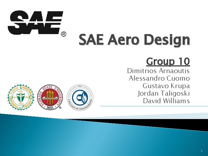 SAE Aero Design Group 10 Dimitrios Arnaoutis Alessandro Cuomo Gustavo Krupa Jordan Taligoski David