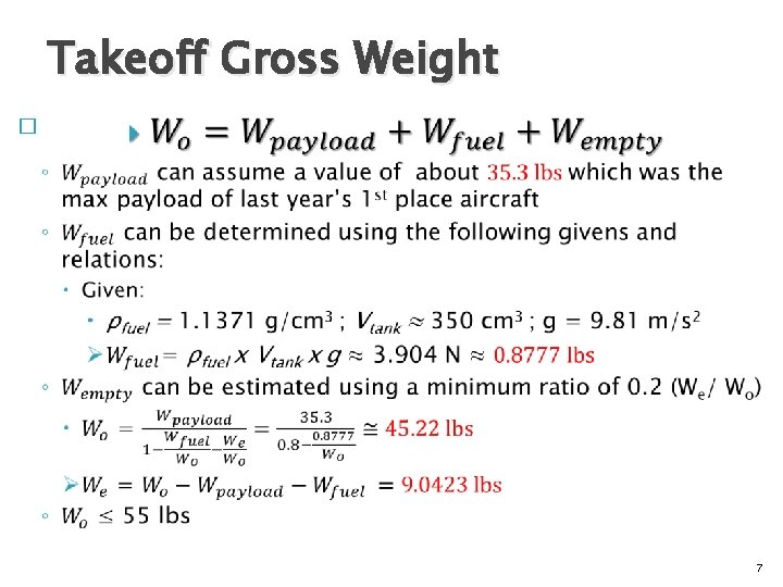 Takeoff Gross Weight � 7 